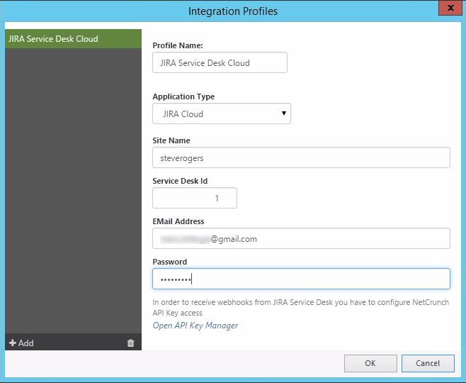 JIRA Integration Profile in NetCrunch