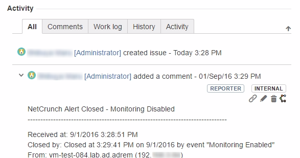 Ticket commented by NetCrunch in JIRA Service Desk