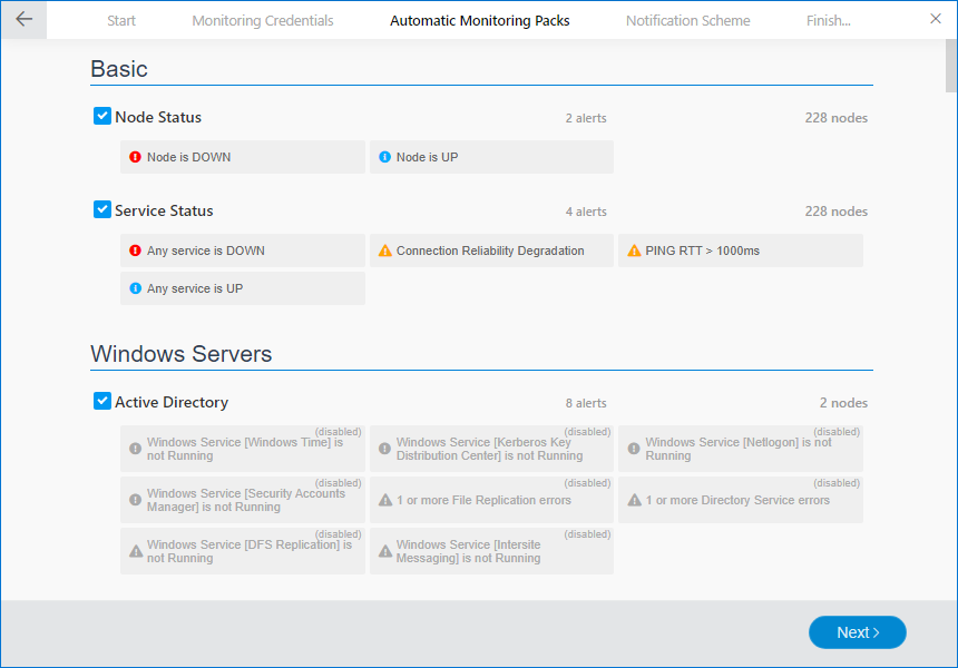 Automatic monitoring packs