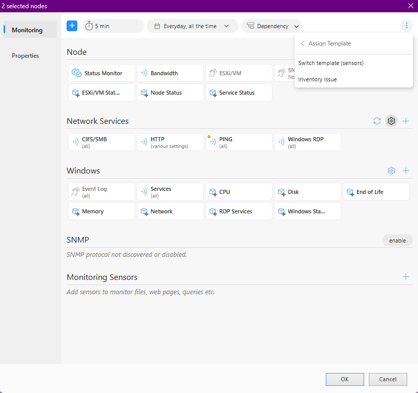 Assigning a Node Monitoring Template to selected nodes